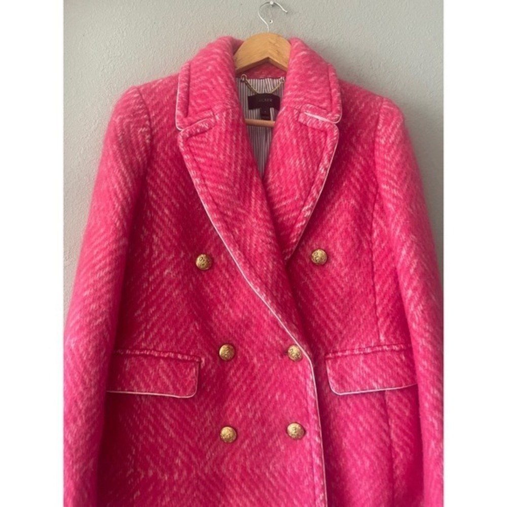 J.Crew Pink Herringbone Tweed Double Breasted Blazer Gold Crest Buttons - Picture 10 of 16